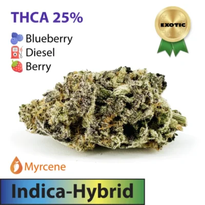 Blue City Diesel Strain – Exotic Indica Dominant Hybrid THCA Flower – Frosted Brands